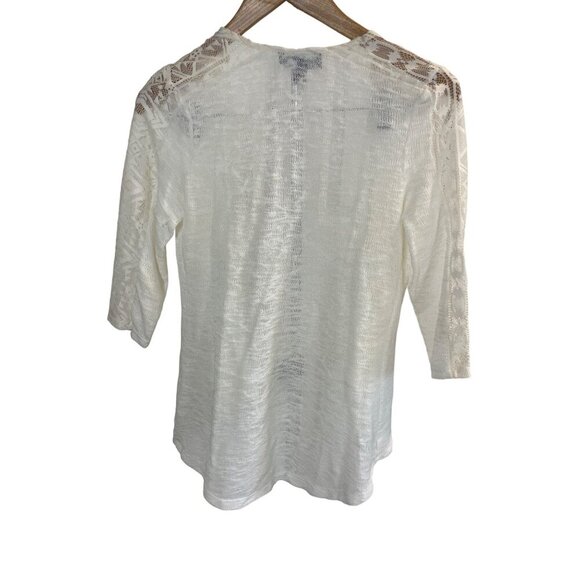 I.N. San Francisco White Three Quarter Lace Sleeve Open Front Top SZ Small - Picture 2 of 8